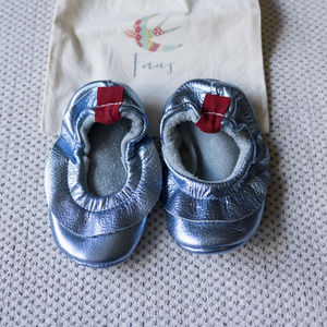 Metallic/Silvery Blue Toddler Moccasins Size 6